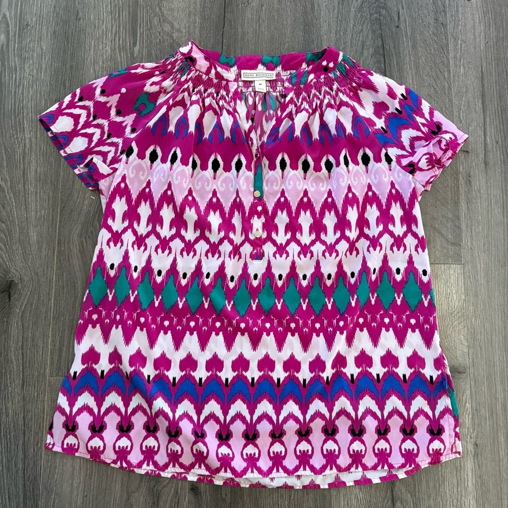 Dana Buchman Vibrant Geometric Print Top, pink-lavender color Vacation Ready